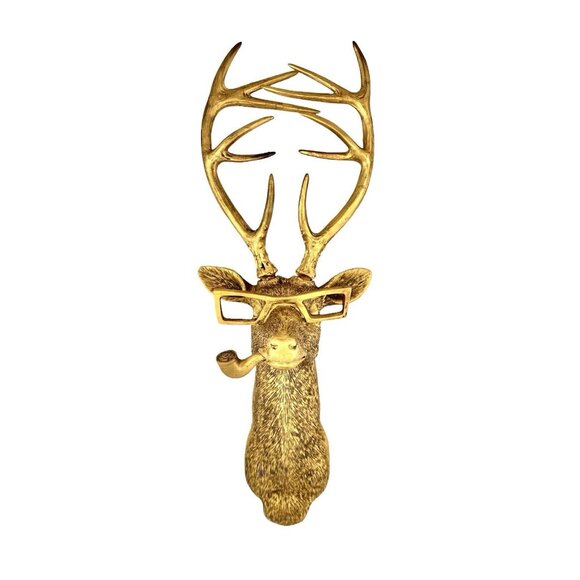 Deer Head Stag Bust Mr Buck and Glasses Resin Wall Mount Whimsical Decor